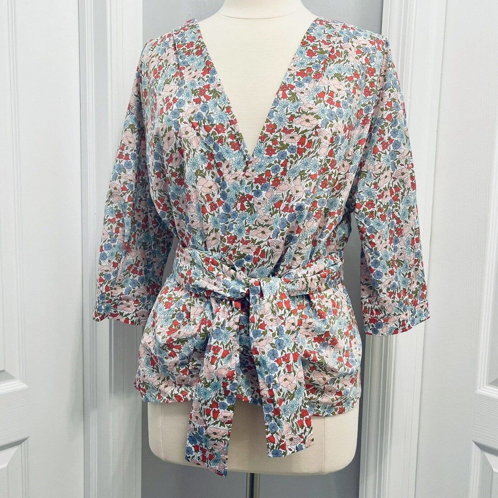 Bagutta Charlotte Floral Wrap Top Blouse Asian 100% Cotton Women’s 8 Italy EUC - Picture 6 of 15